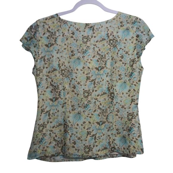 Loft Blue Floral Silk Babydoll Y2k Flutter Sleeve V Neck Top Size 6 - Picture 2 of 7